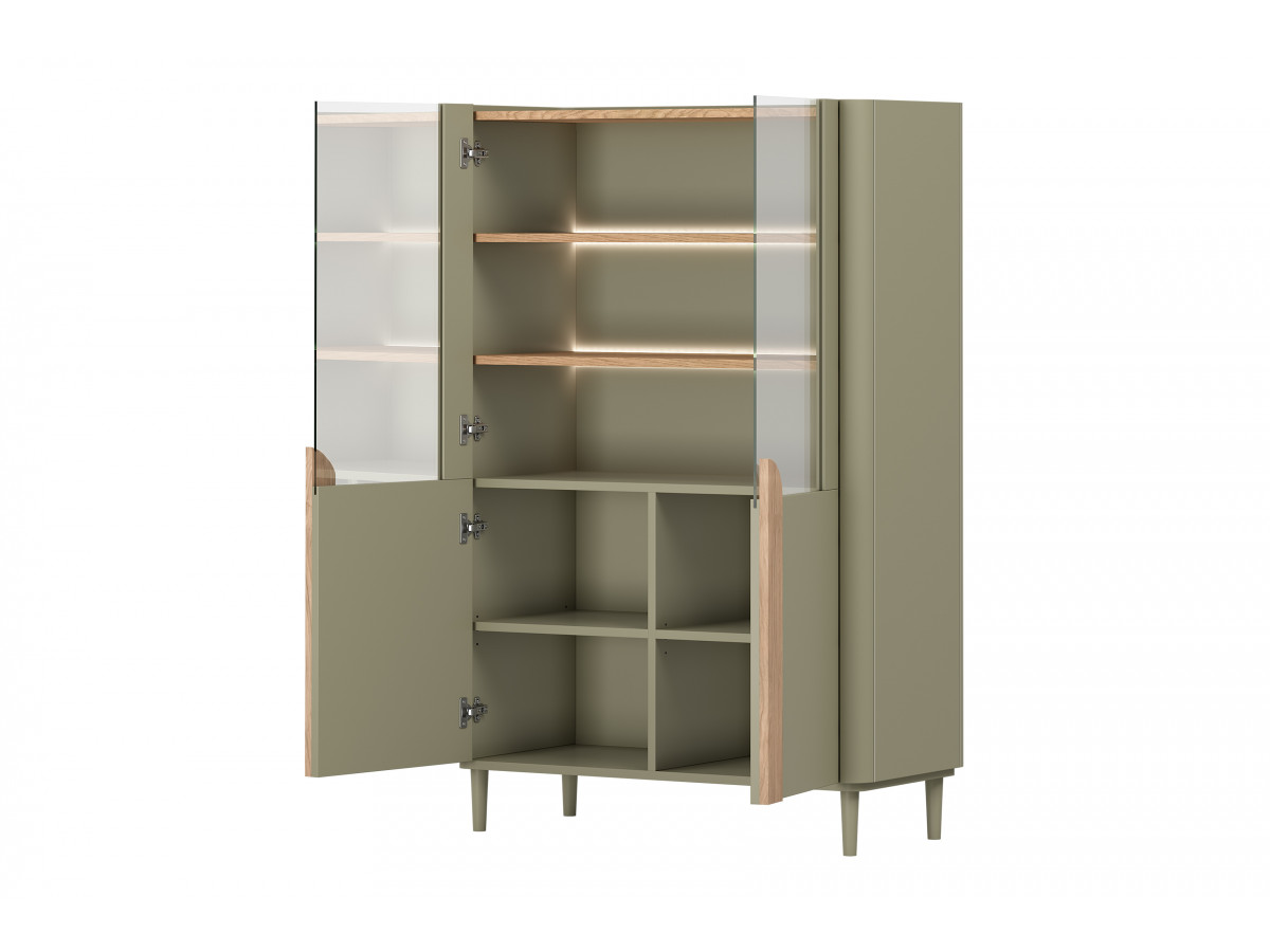 Meuble vitrine 2 portes H. 150 cm ENYRA pieds en bois massif