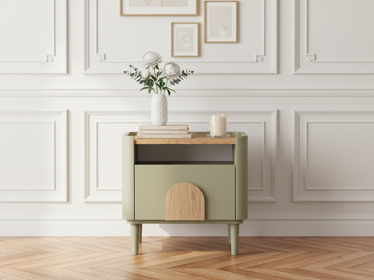 Table de chevet 1 tiroir ENYRA pieds bois massif vert