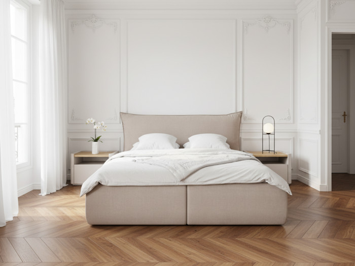 Lit coffre JADE avec tête de lit effet oreiller