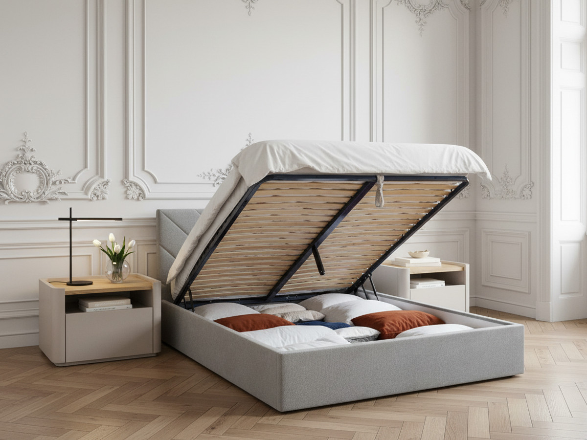 Lit coffre ROMANE gris clair — vue 4