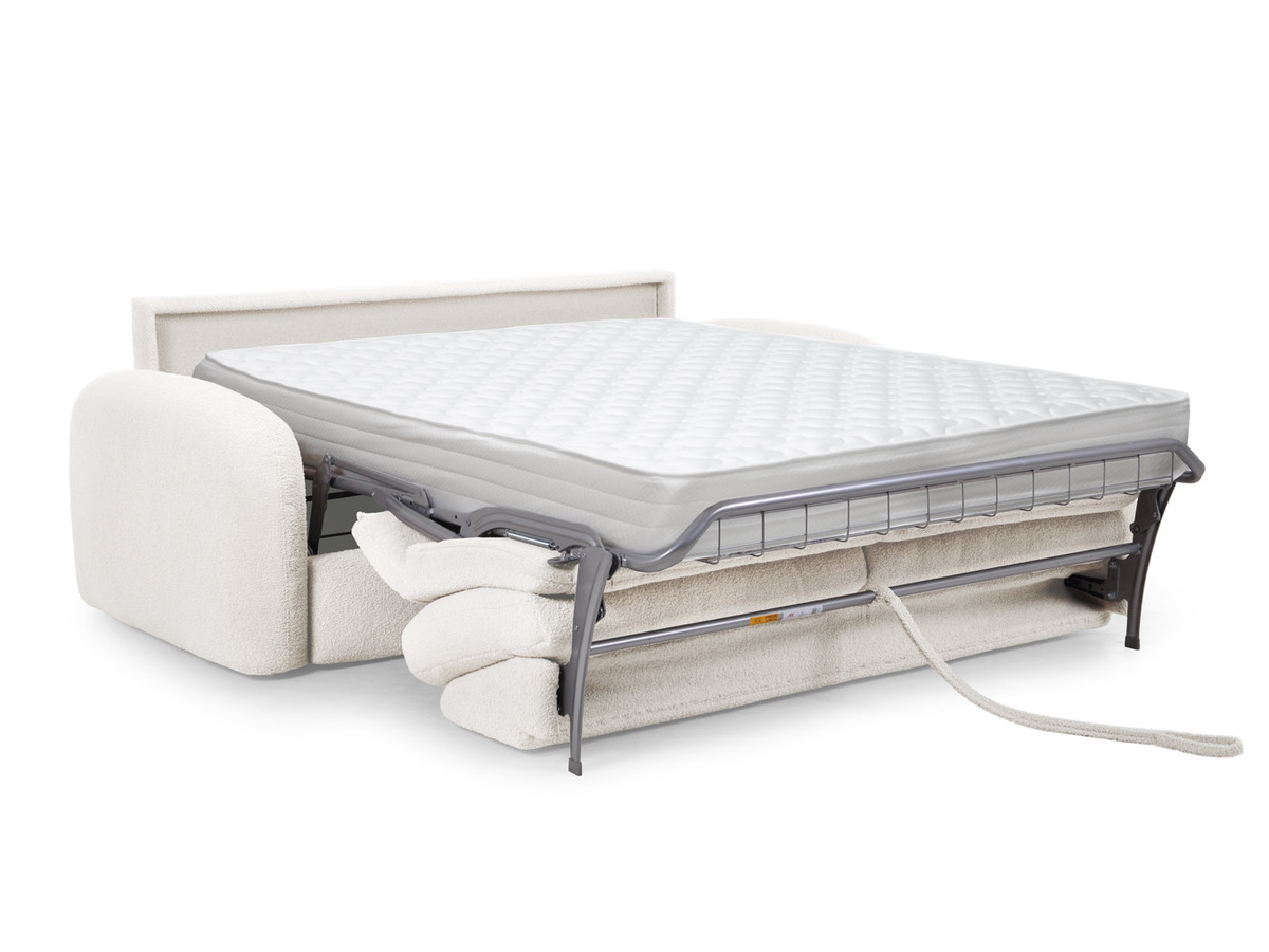 Canapé droit convertible KENAN ouverture express tissu bouclette