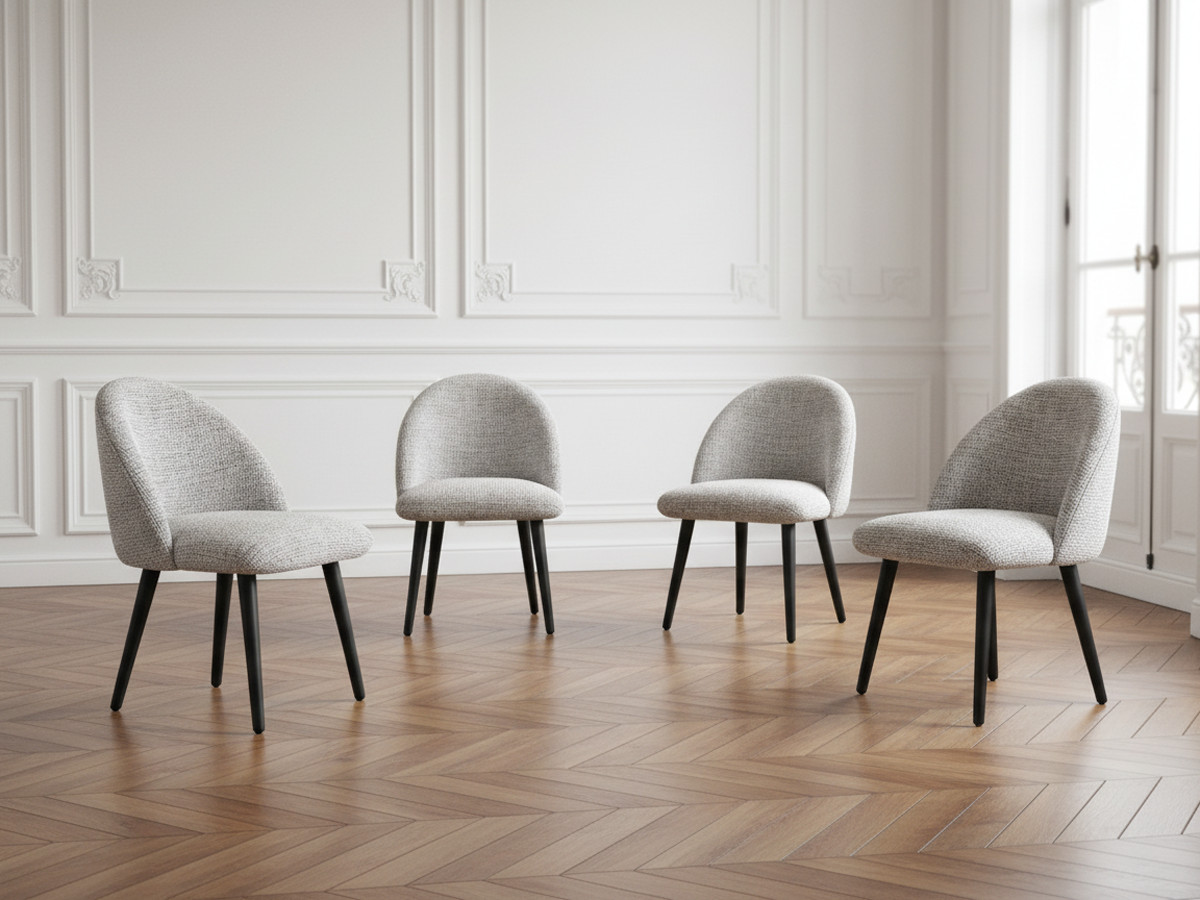 Lot de chaises LALIE tissu chiné et pieds scandinaves noirs