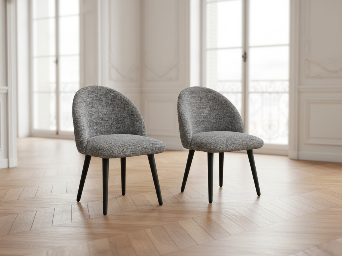 Lot de chaises LALIE chiné et pieds scandinaves noirs gris foncé