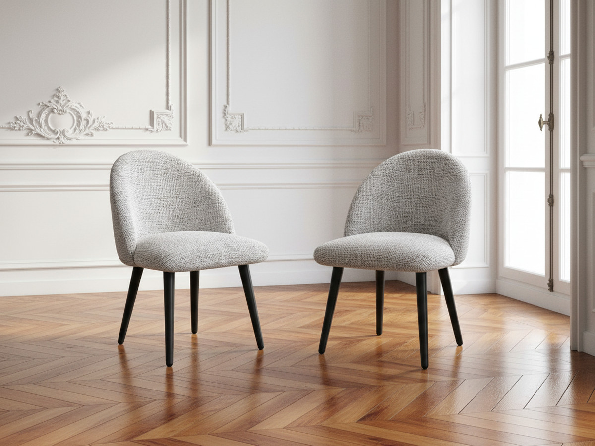 Lot de chaises LALIE chiné et pieds scandinaves noirs gris clair