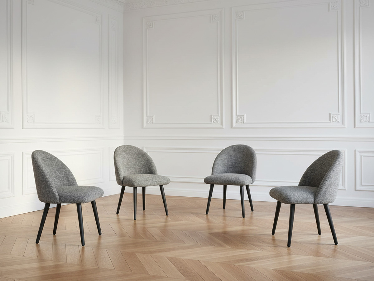 Lot de chaises LALIE tissu chiné et pieds scandinaves noirs