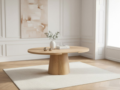 Table à manger ronde extensible 130 à 180 cm SUGITON placage chêne massif