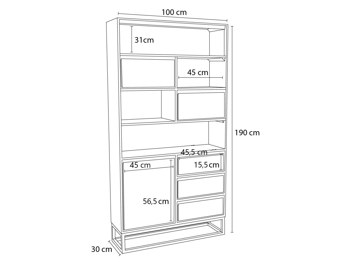 BERGERAC boekenkast, 190 cm hoog, massief mangohout