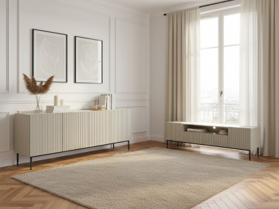 Ensemble KASHA avec Meuble TV 200 cm avec niche + Buffet 4 portes 200 cm pieds noirs