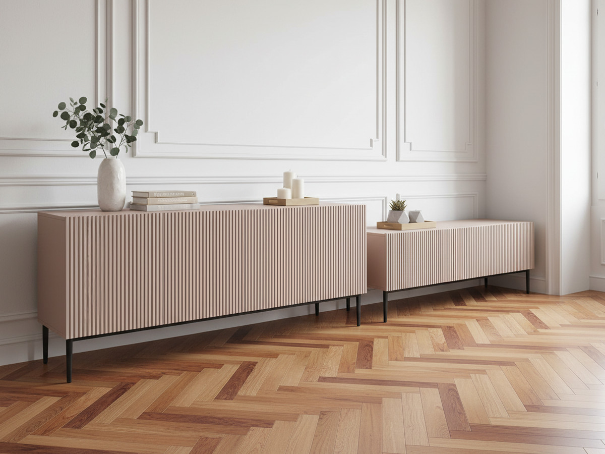 KASHA set met 200 cm tv-meubel + 200 cm 4-deurs dressoir met zwarte poten