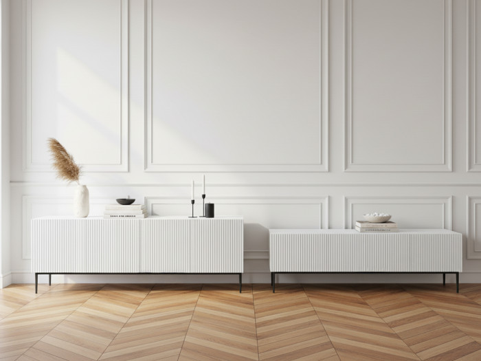Ensemble KASHA avec Meuble TV 200 cm + Buffet 4 portes 200 cm pieds noirs