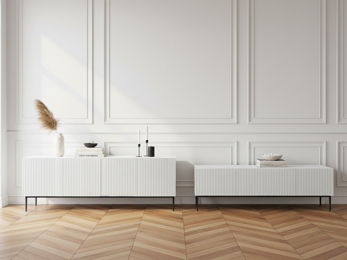 KASHA set met 200 cm tv-meubel + 200 cm 4-deurs dressoir met zwarte poten