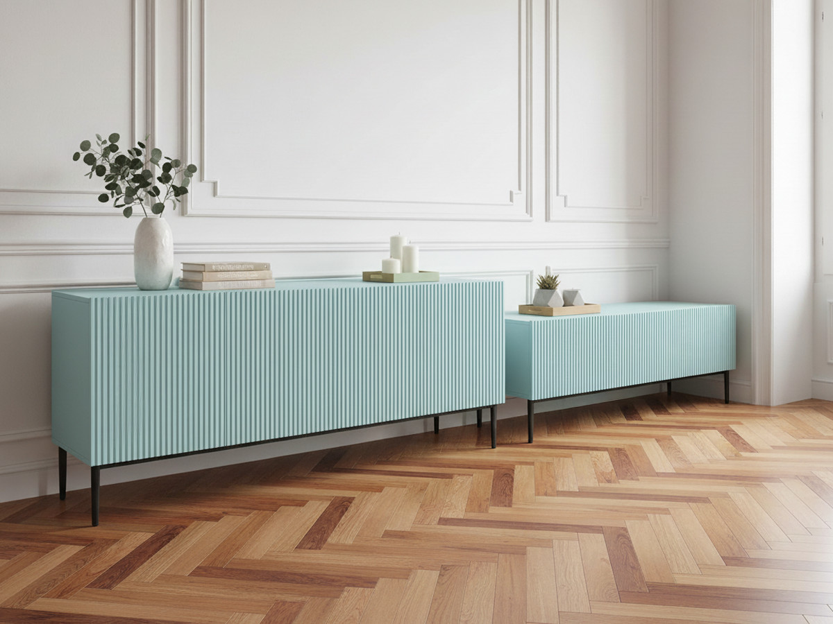 KASHA set met 200 cm tv-meubel + 200 cm 4-deurs dressoir met zwarte poten