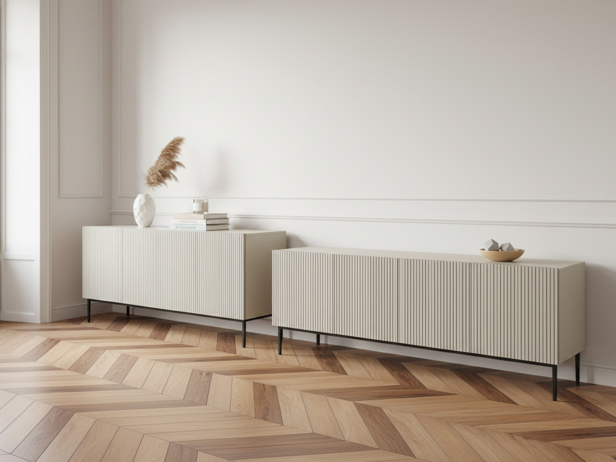 Ensemble KASHA avec Meuble TV 200 cm + Buffet 4 portes 200 cm pieds noirs beige — vue 5