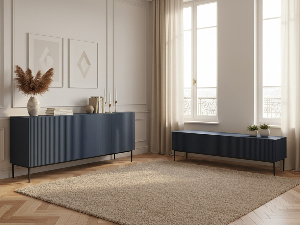 KASHA set met 200 cm tv-meubel + 200 cm 4-deurs dressoir met zwarte poten