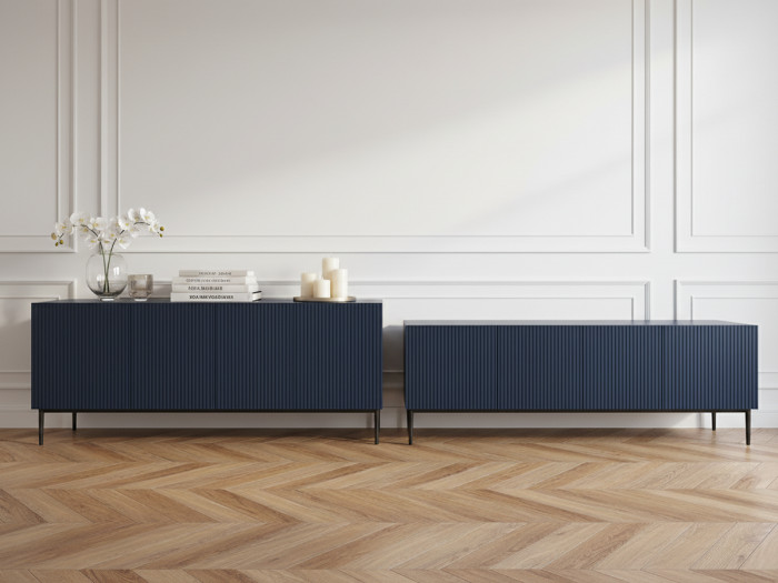 Ensemble KASHA avec Meuble TV 200 cm + Buffet 4 portes 200 cm pieds noirs