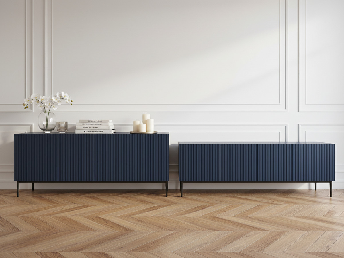 KASHA set met 200 cm tv-meubel + 200 cm 4-deurs dressoir met zwarte poten