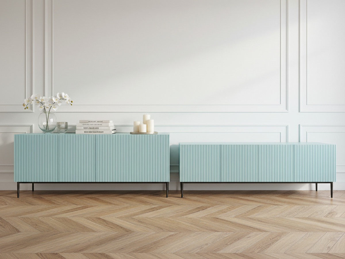 KASHA set met 200 cm tv-meubel + 200 cm 4-deurs dressoir met zwarte poten