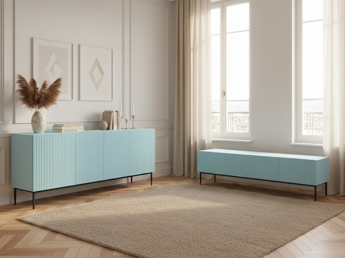 KASHA set met 200 cm tv-meubel + 200 cm 4-deurs dressoir met zwarte poten