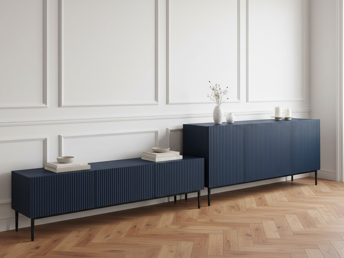 KASHA set met 200 cm tv-meubel + 200 cm 4-deurs dressoir met zwarte poten