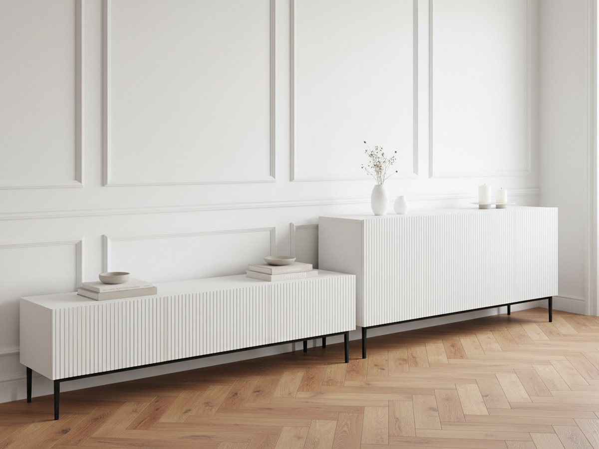 Ensemble KASHA avec Meuble TV 200 cm + Buffet 4 portes 200 cm pieds noirs blanc — vue 5