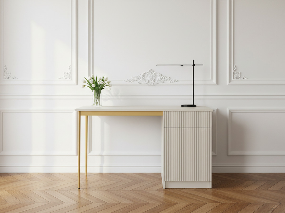 Bureau 1 porte et 1 tiroir KASHA pieds or