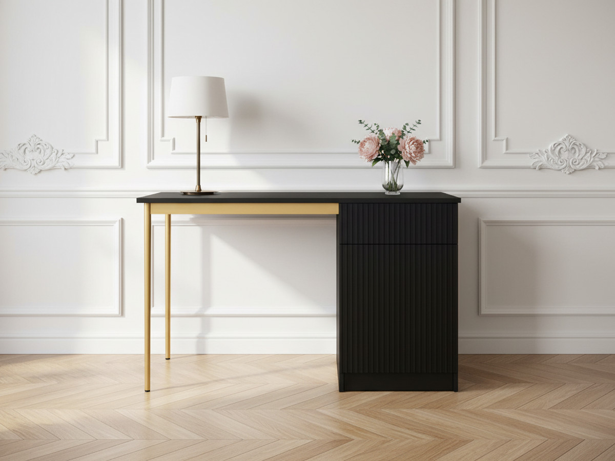 Bureau 1 porte et 1 tiroir KASHA pieds or