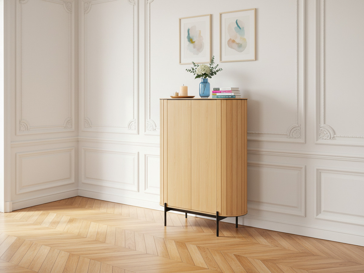 Buffet haut arrondi 2 portes 107 cm AMBOISE couleur chêne