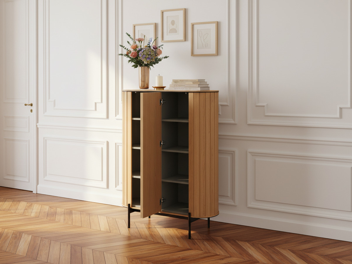 Buffet haut arrondi 2 portes 107 cm AMBOISE couleur chêne