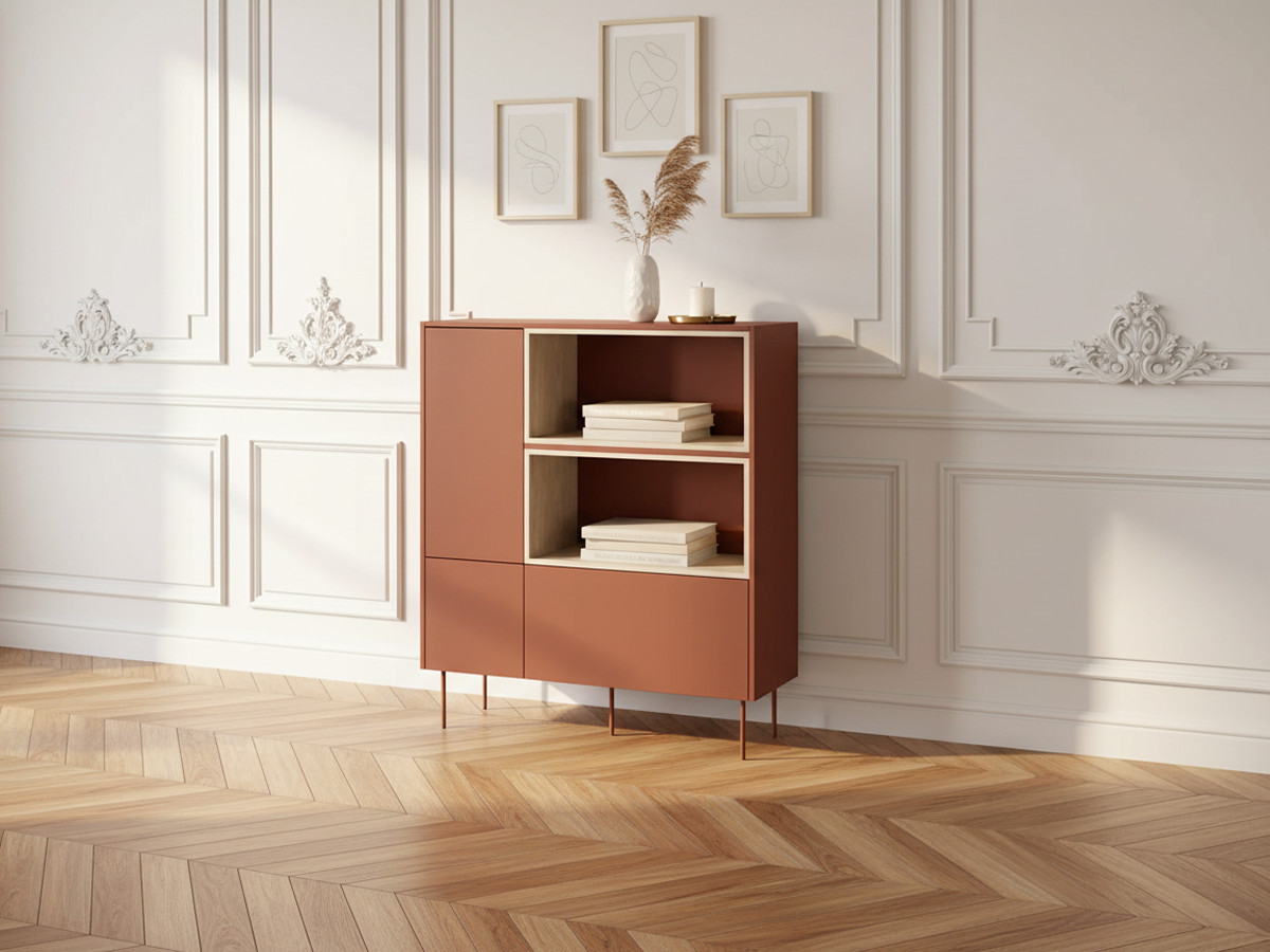 Buffet haut 2 portes 120 cm ATLAS avec niches rouge — vue 4