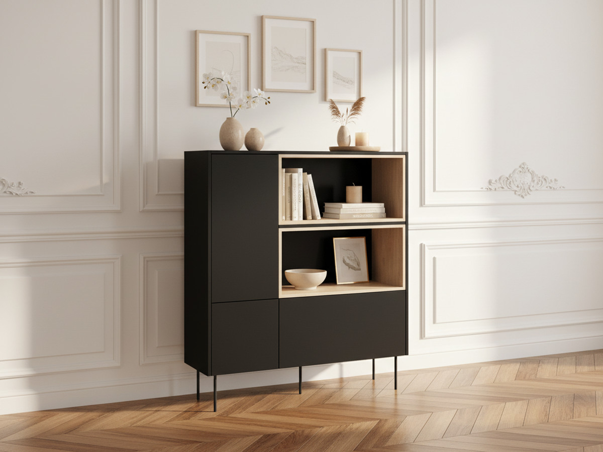 ATLAS 120 cm 2-deurs hoog dressoir met nissen