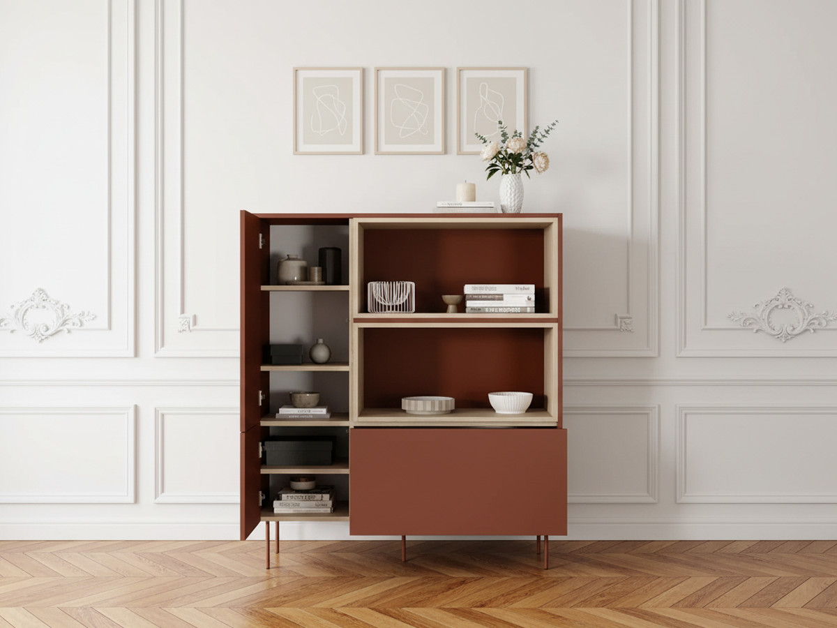 Buffet haut 2 portes 120 cm ATLAS avec niches rouge — vue 5