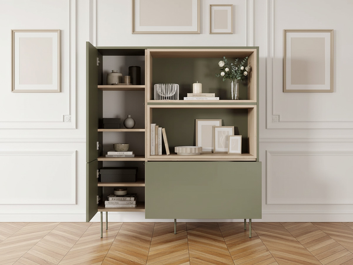 ATLAS 120 cm 2-deurs hoog dressoir met nissen