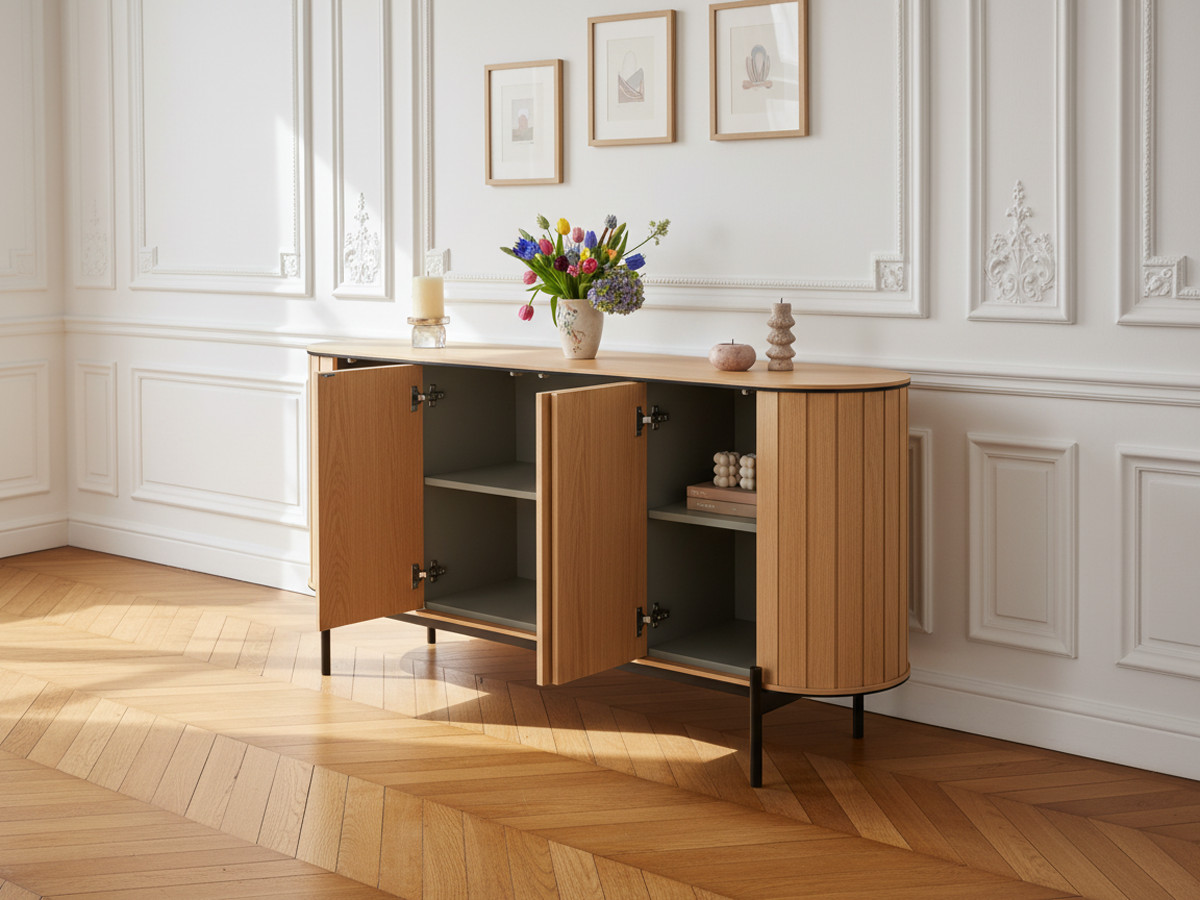 Buffet arrondi 4 portes 168 cm AMBOISE couleur chêne