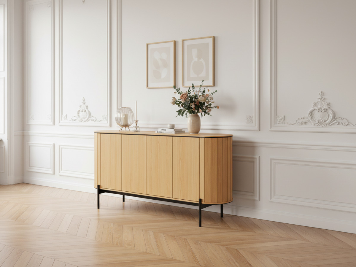 Buffet arrondi 4 portes 168 cm AMBOISE couleur chêne