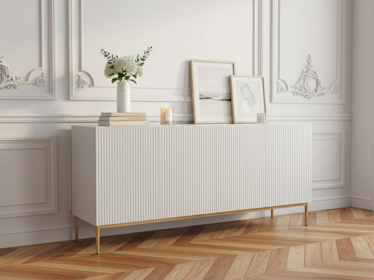 Buffet 4 portes 200 cm KASHA Pieds or blanc — vue 4
