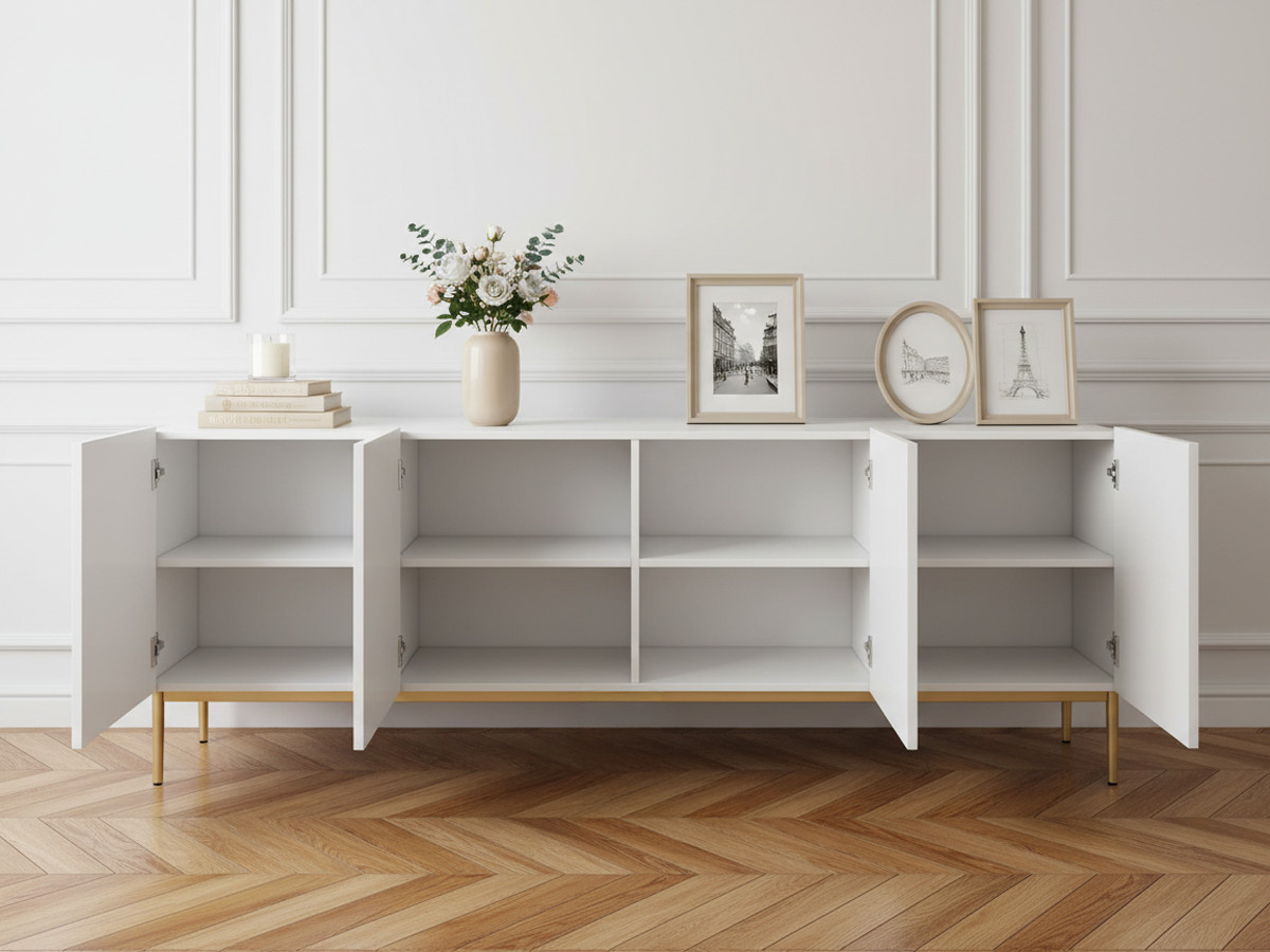 Buffet 4 portes 200 cm KASHA Pieds or blanc — vue 5