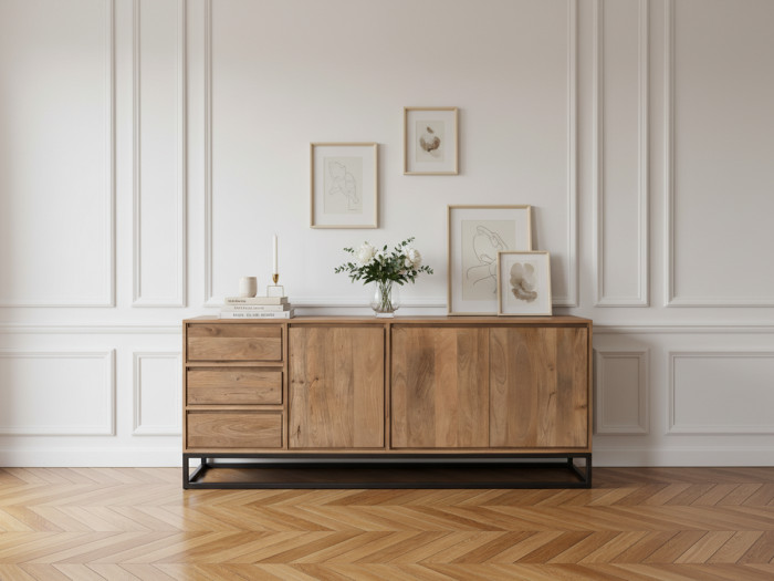 Buffet 3 portes 190 cm BERGERAC Bois massif de manguier