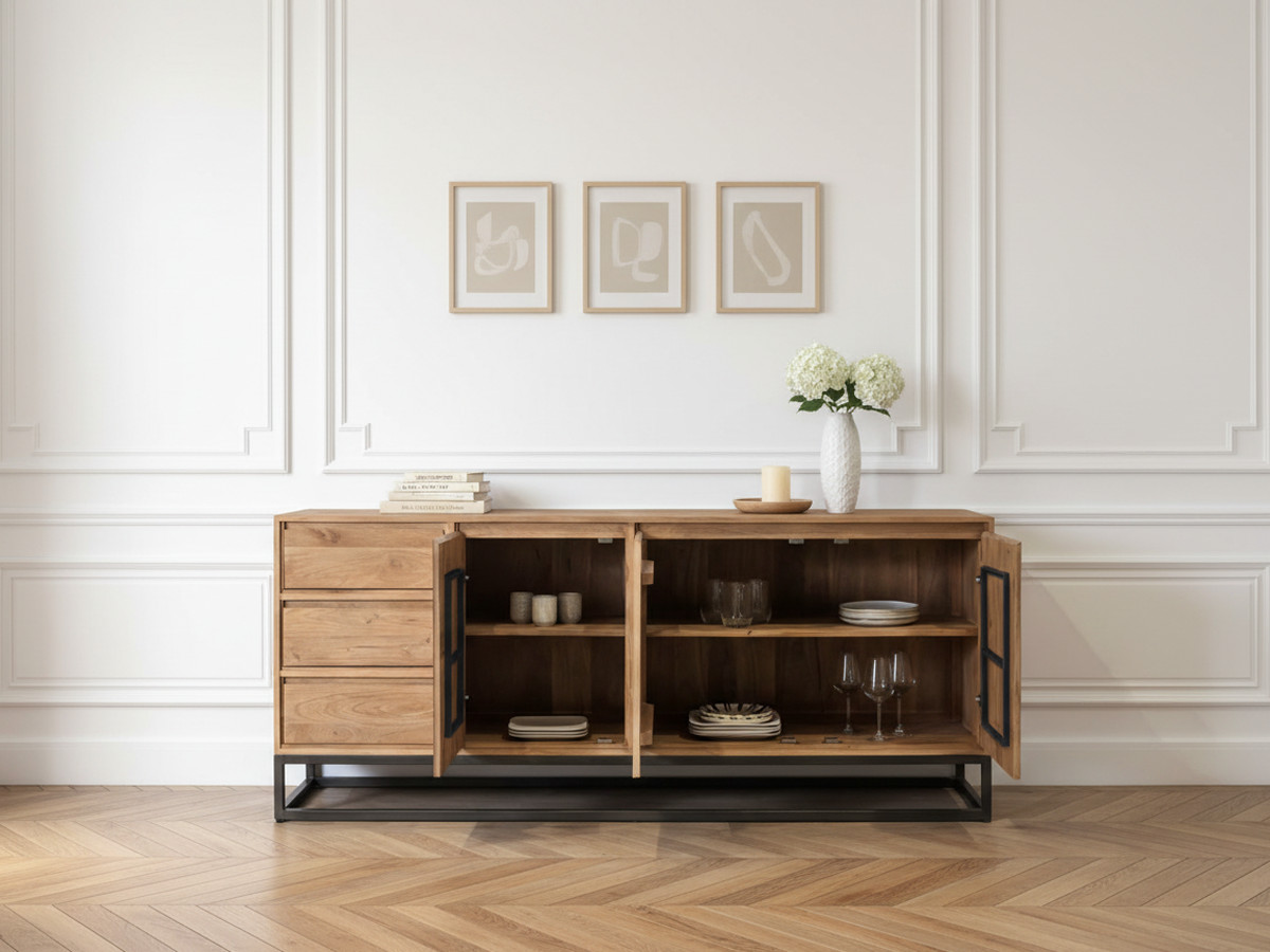Buffet 3 portes 190 cm BERGERAC Bois massif de manguier — vue 5