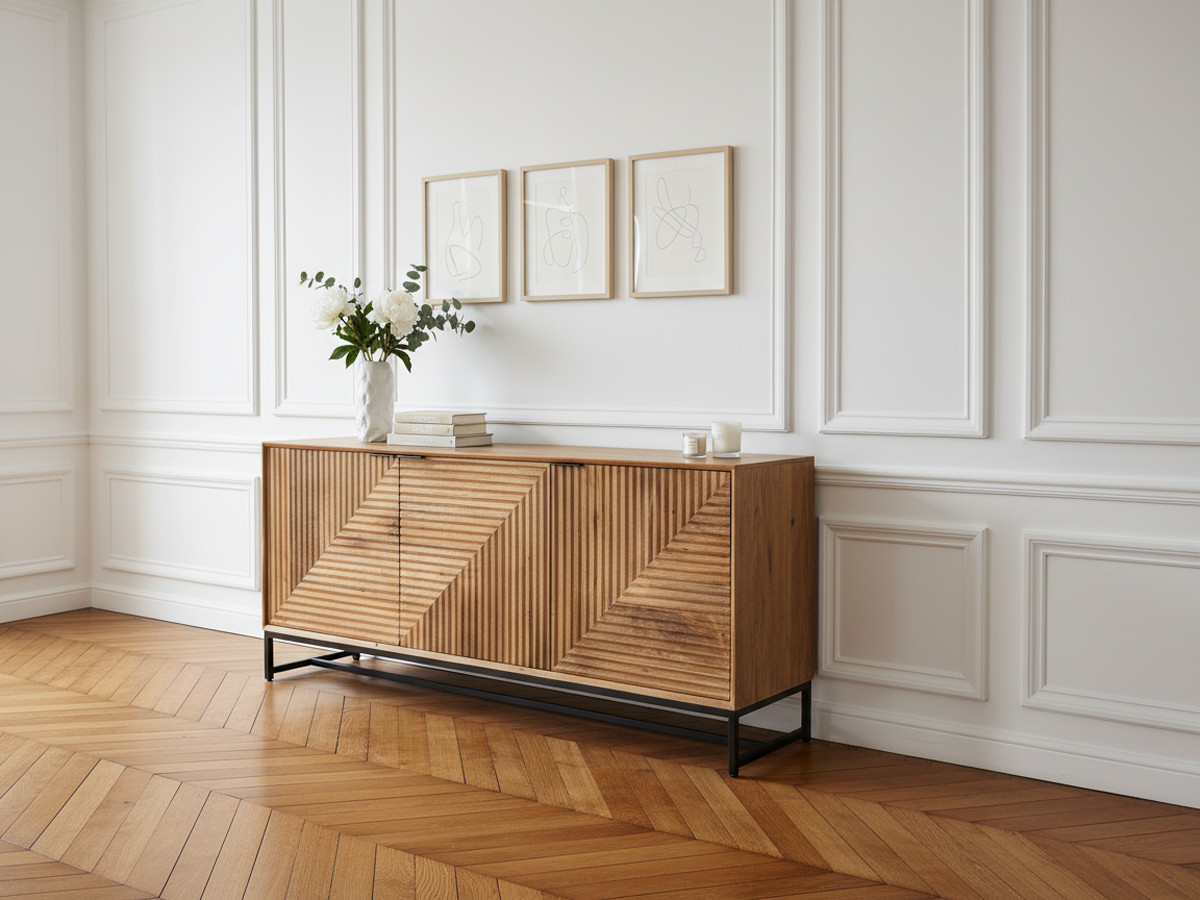 Buffet 3 portes 170 cm NAOMIE bois massif d'acacia — vue 4