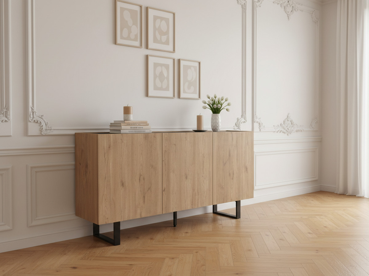 Buffet 3 portes 140 cm OPERA effet chêne et imitation marbre noir — vue 5
