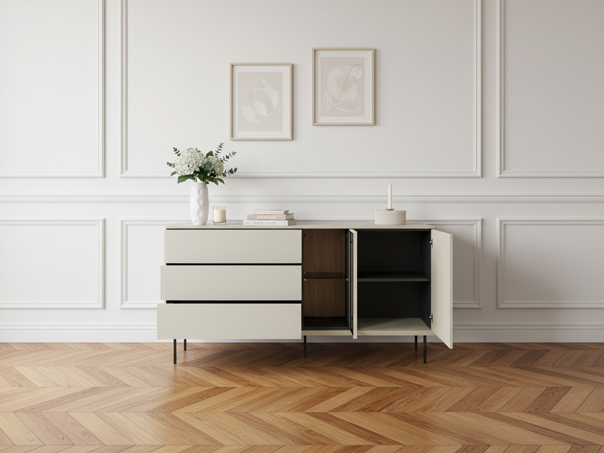 Buffet 2 portes 3 tiroirs 161 cm ESPERA avec LEDS