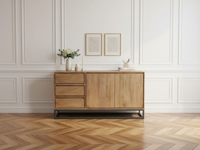 Buffet 2 portes 3 tiroirs 150 cm BERGERAC bois massif de manguier
