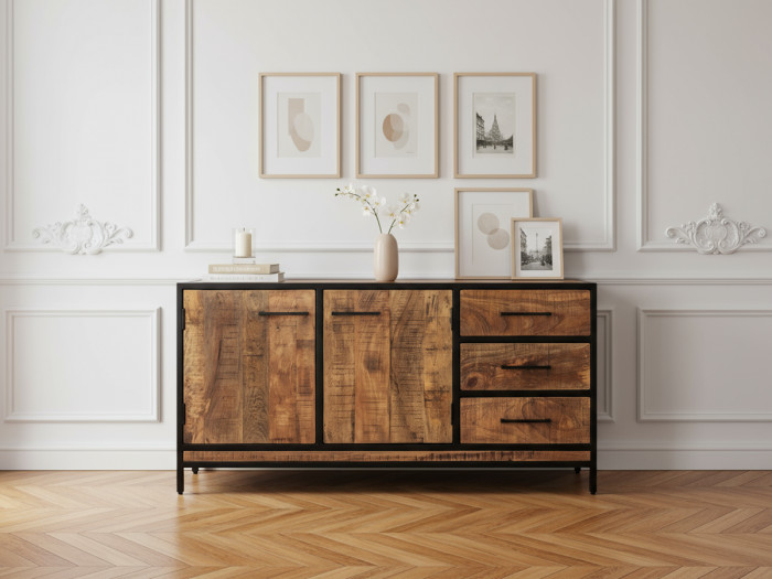 Buffet 2 portes 160 cm BEAUBOURG Bois de manguier