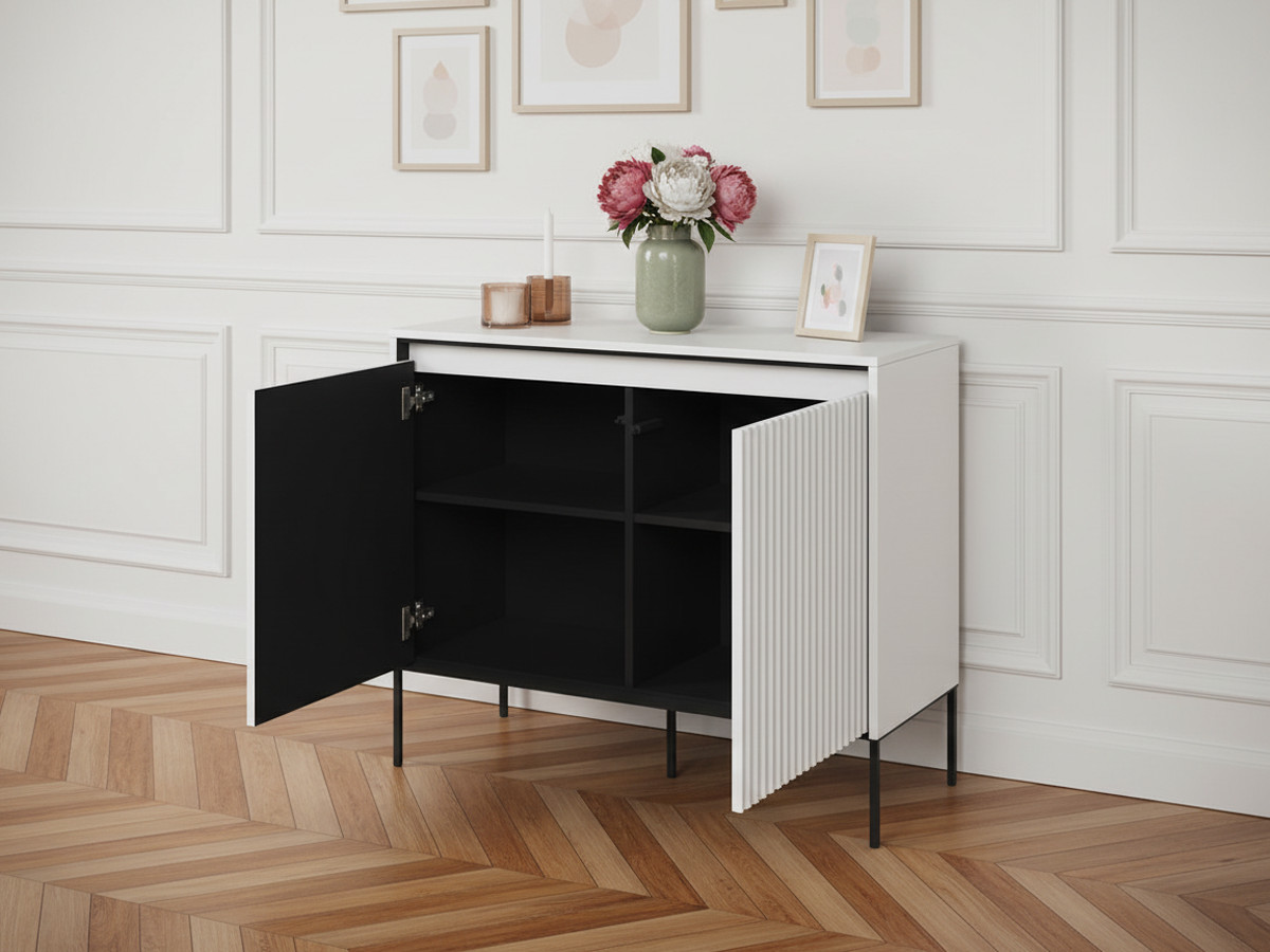 Buffet 2 portes 100 cm LENARA avec tasseaux et LED blanc — vue 5