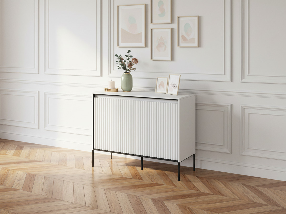 Buffet 2 portes 100 cm LENARA avec tasseaux et LED blanc — vue 4