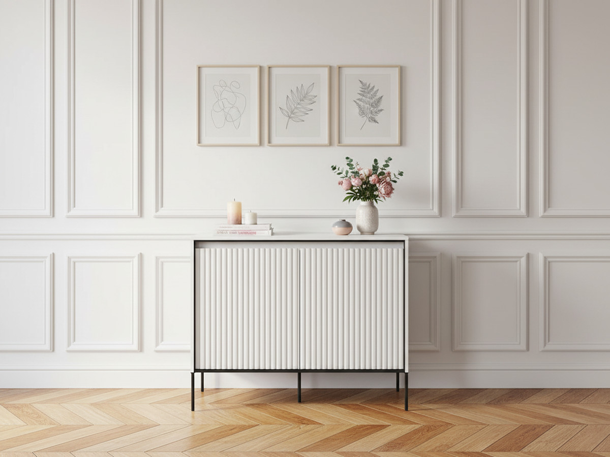 Buffet 2 portes 100 cm LENARA avec tasseaux et LED blanc