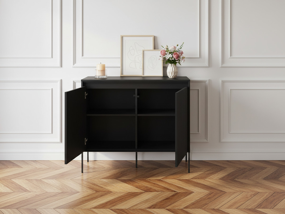 Buffet 2 portes 100 cm LENARA avec tasseaux et LED noir — vue 5