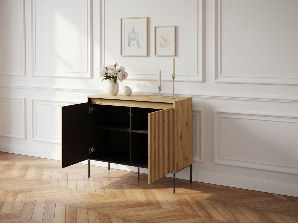 LENARA 100 cm 2-deurs dressoir met lamellen en LED's