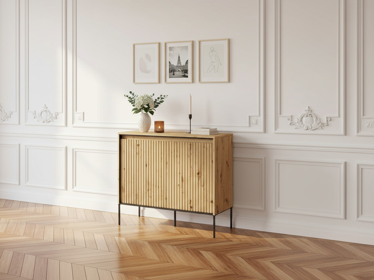 Buffet 2 portes 100 cm LENARA avec tasseaux et LED marron clair — vue 4