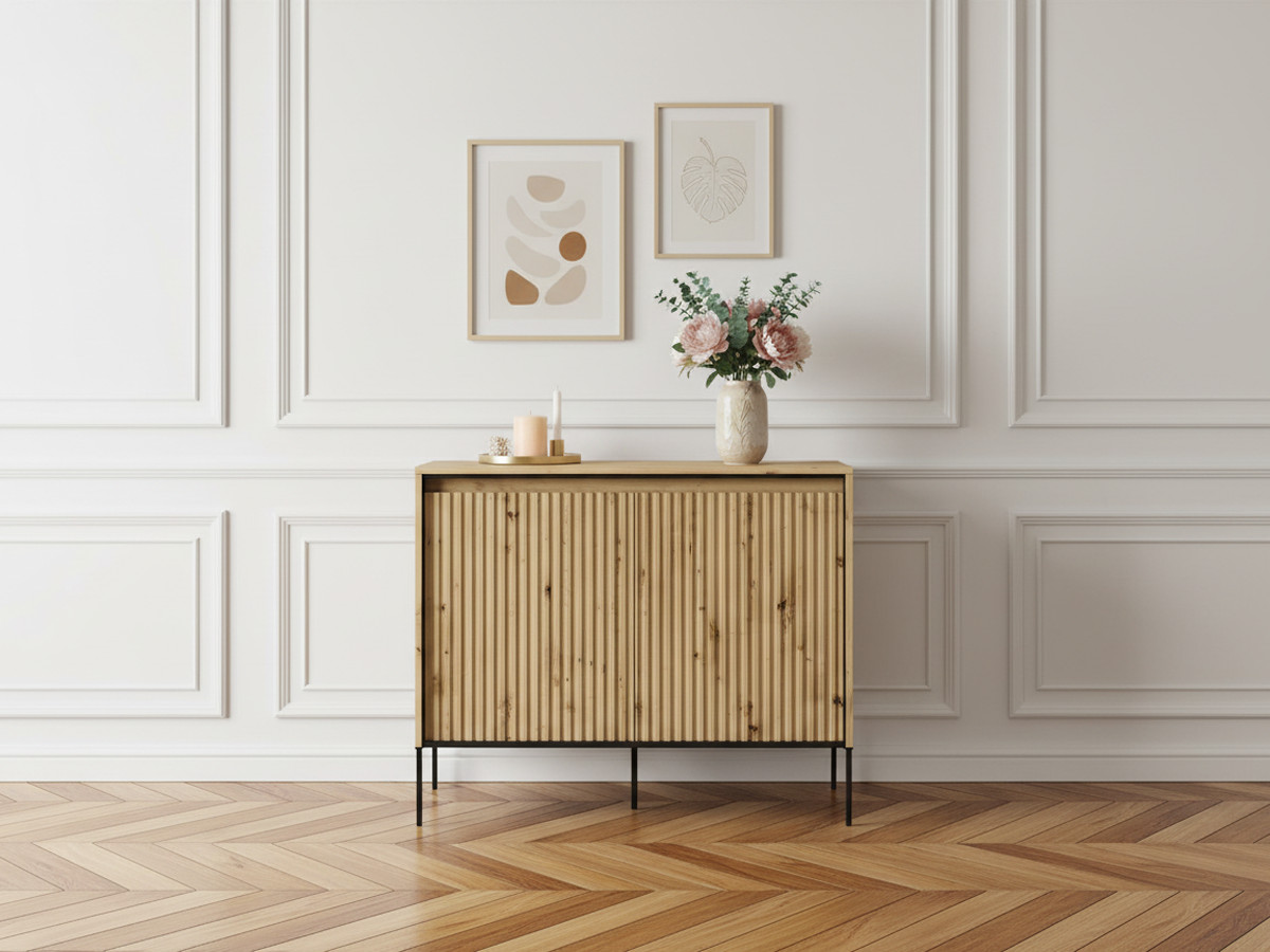 LENARA 100 cm 2-deurs dressoir met lamellen en LED's